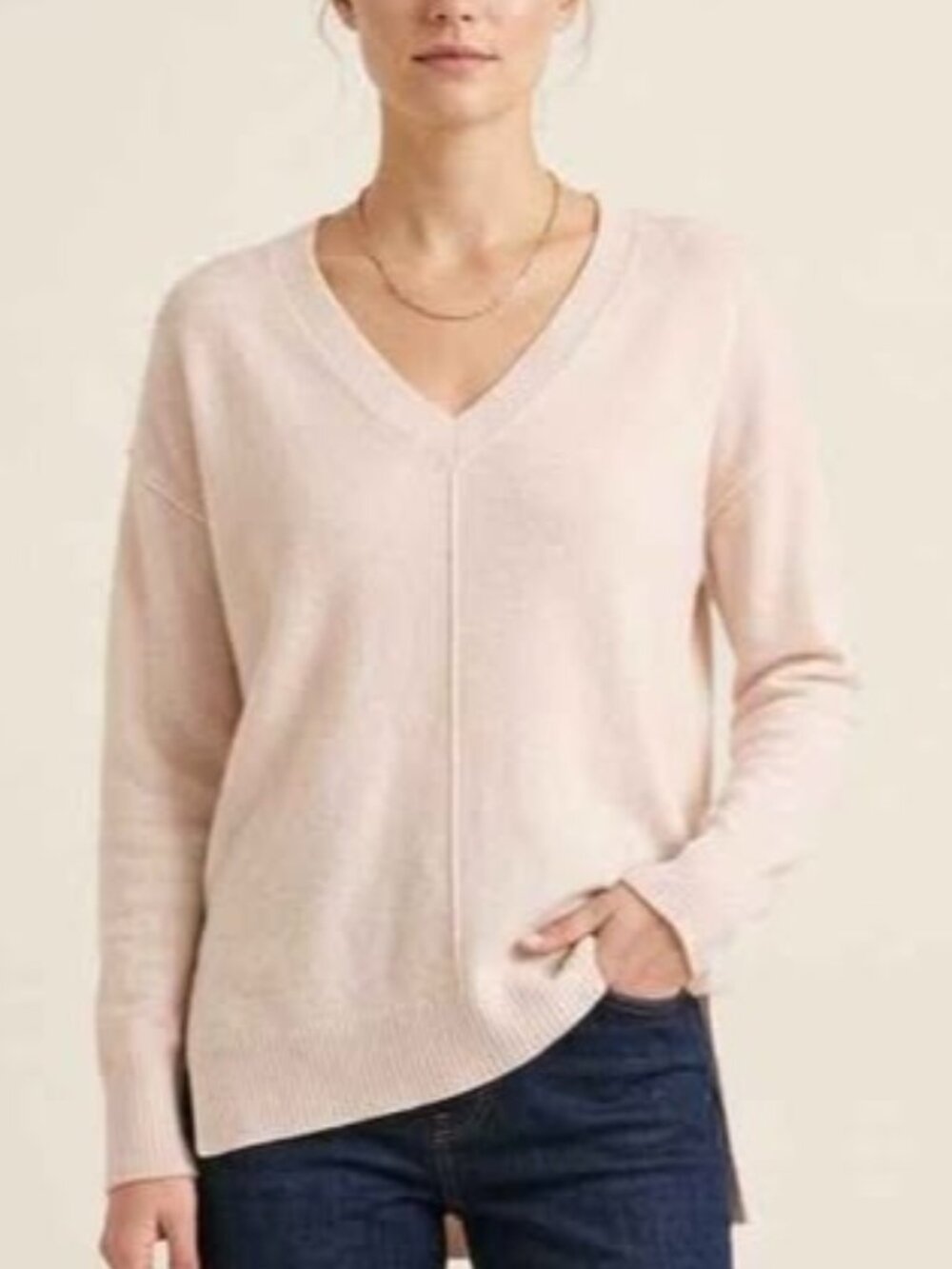 LINE 100% Cashmere V-Neck Sweater Blush Pink XS | Quiet Luxury Cozy | High-Low